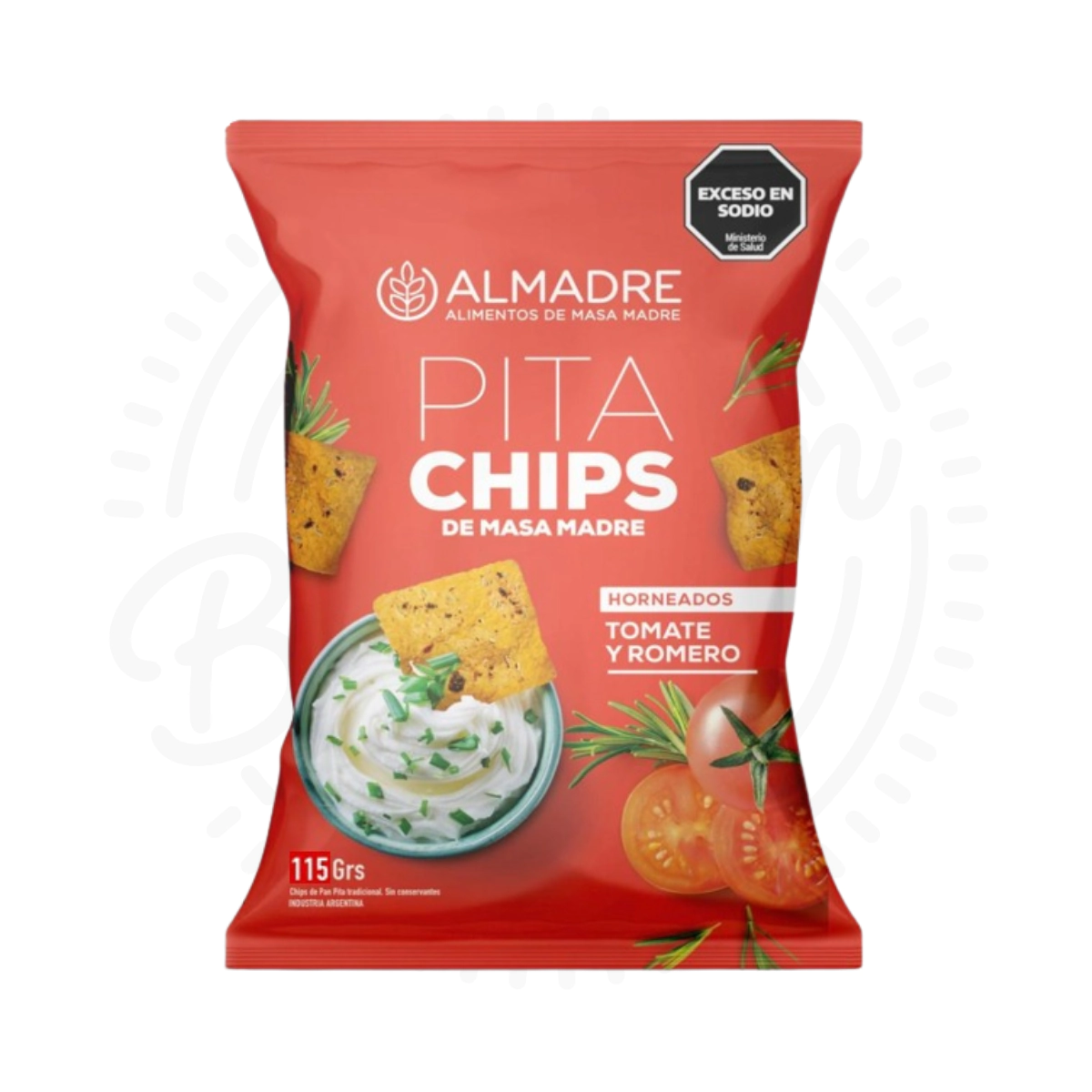 ALMADRE PITA CHIPS DE MASA MADRE TOMATE Y ROMERO X115GR