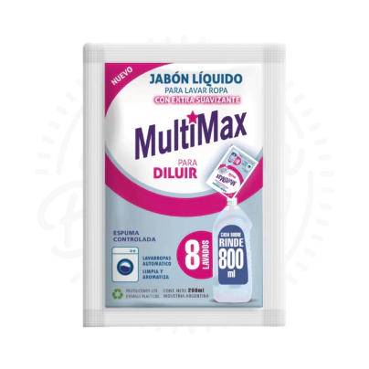 MULTIMAX JABON LIQUIDO PARA ROPA EXTRA SUAVIZANTE PARA DILUIR EN 800ML X12U